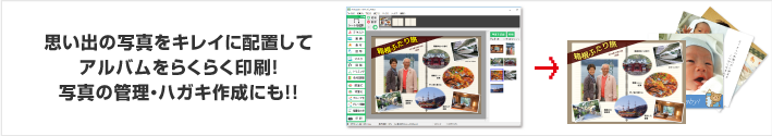 思い出の写真をキレイに配置してアルバムをらくらく印刷！写真の管理・はがき作成にも!!