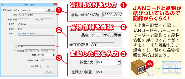 在庫の入出庫を記録