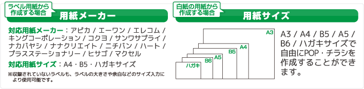 対応用紙サイズ一覧