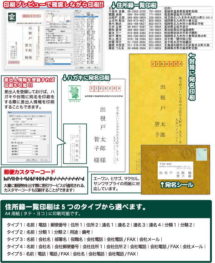 登録した住所をキレイに印刷