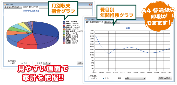 家計簿の収支をグラフで表示