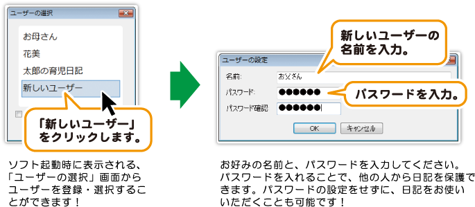 ユーザーの選択をして、新しい日記帳を作成します。