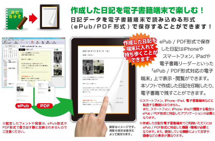 作成した日記を電子書籍端末で楽しむ