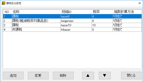 課税区分設定画面