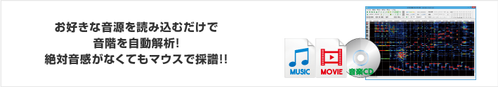 お好きな音源を読み込むだけで音階を自動解析！絶対音感がなくてもマウスで採譜!!
