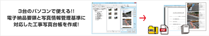 3台のパソコンで使える!!電子納品要領と写真情報管理基準に対応した工事写真台帳を作成！