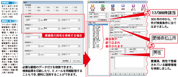 必要な顧客のデータだけを検索できます。