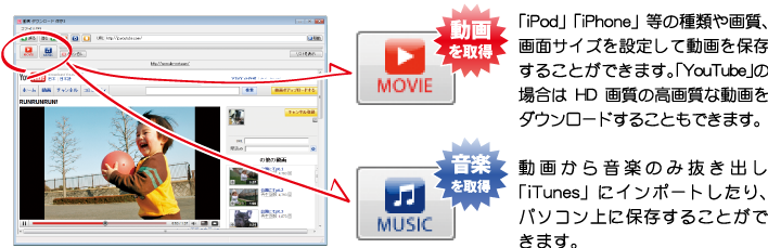 動画を取得　音楽・音声を取得