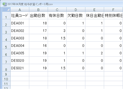 エクセルなどで集計した勤怠データをインポートして自動計算