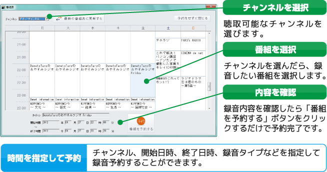 チャンネル、番組を選択