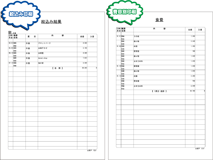 絞込み印刷　費用別印刷