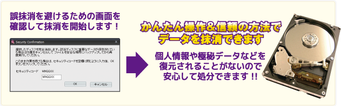 かんたん操作&信頼の方法でデータを抹消できます