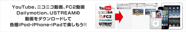 YouTube、ニコニコ動画、FC2動画、Dailymotion、USTREAMの動画をダウンロードして各種iPod・iPhone・iPadで楽しもう！！