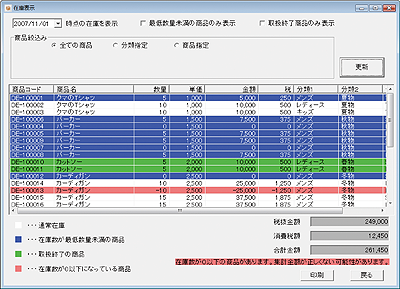 在庫表示画面